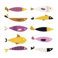 set of cute little colored fish for design items for children isolated on a white background. Beautiful fish for banners