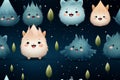a set of cute little monsters in the forest at night Royalty Free Stock Photo