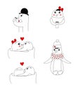 Set of cute penguin characters for design. Postcard for Valentine's Day and Christmas, vector illustration. Royalty Free Stock Photo