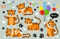 Set of cute little tiger Royalty Free Stock Photo