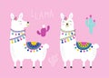 Set with cute llama. Vector illustrations