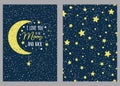 Set of love greeting card sky stars background I love you to the moon and back Royalty Free Stock Photo