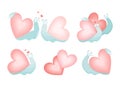 Set of cute love snails. Happy Valentine s day. Cute hand drawn cartoon characters on white background. Pink heart. Scandinavian Royalty Free Stock Photo