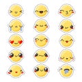 Set of cute lovely kawaii emoticon. Sticker collection. Royalty Free Stock Photo