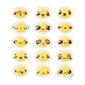 Set of cute lovely kawaii emoticon. Sticker collection. Royalty Free Stock Photo