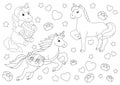 Set of cute magical unicorns. Coloring book page for kids. Cartoon style character. Vector illustration isolated on white Royalty Free Stock Photo