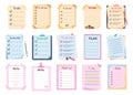Set of cute memo paper sheets, sticky note, reminder, to do list, to buy list, schedule.