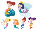 Set of cute mermaid cartoon character simple style Royalty Free Stock Photo