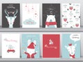 Set of cute Merry christmas background with cute animal and winter clothes,cute animal, Vector illustrations Royalty Free Stock Photo