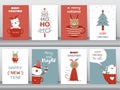 Set of cute Merry christmas  background with cute animal,Lovely cartoon background with holiday symbols, Vector illustrations. Royalty Free Stock Photo