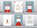Set of cute Merry christmas  background with cute animal,Lovely cartoon background with holiday symbols ,Vector illustrations. Royalty Free Stock Photo