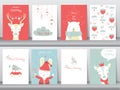 Set of cute Merry christmas background with cute animal and winter clothes,cute animal, Vector illustrations Royalty Free Stock Photo