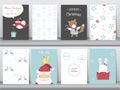 Set of cute Merry christmas background with cute animal and winter clothes,cute animal, Vector illustrations Royalty Free Stock Photo