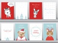 Set of cute Merry christmas background with cute animal and winter clothes,cute animal, Vector illustrations Royalty Free Stock Photo