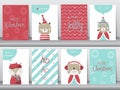 Set of cute Merry christmas background with cute animal and winter clothes, Vector illustrations Royalty Free Stock Photo