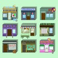 A set of cute miniature houses, shops,boutiques.Store icons on a flat style.Design houses for websites Royalty Free Stock Photo