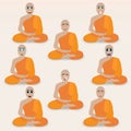 Set of cute monk emoticons.