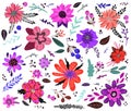 Set of cute monochromatic flowers in cartoon style. Elements for the design of textiles.