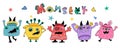 Set of cute monster frames in colorful doodle style for decoration Royalty Free Stock Photo