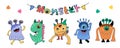 Set of cute monster frames in colorful doodle style for decoration Royalty Free Stock Photo