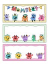 Set of cute monster frames in colorful doodle style for decoration Royalty Free Stock Photo