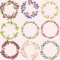 Set of cute multicolored floral wreaths vector frames with flowers