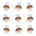 Set of cute mushroom chef cartoon characters with various activities