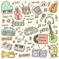 Set of Cute Music Instrument & Music Player Doodle Royalty Free Stock Photo