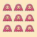 Set cute muslim girl emoticon