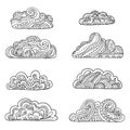 Set of cute ornamental doodle clouds. Hand drawing