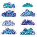 Set of cute ornamental doodle clouds. Hand drawing