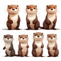 Set of cute otters isolated on white background. Vector illustration Royalty Free Stock Photo