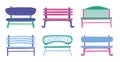 Set cute outdoor benches on white background