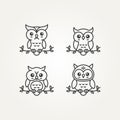 set of cute owl line art icon logo template vector illustration design Royalty Free Stock Photo