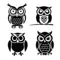 Set of cute owls logo stencil vector