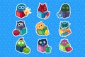 Set of cute owls reading books. School concept Royalty Free Stock Photo