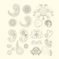 Set of cute paisley pattern (Turkish cucumber) for design of fabrics, tableware, wallpaper, isolated, vector