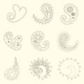 Set of cute Paisley pattern, Turkish cucumber, for design of fabrics, tableware, wallpaper