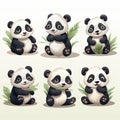 Set of cute panda cartoon character. Vector illustration isolated on white background Royalty Free Stock Photo