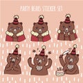 Set of cute party bears stickers