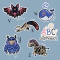 Set of cute patch badges with animals alphabet V - Z Royalty Free Stock Photo