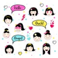 Set of cute patch badges kawaii anime style Royalty Free Stock Photo