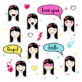 Set of cute patch badges kawaii anime style Royalty Free Stock Photo