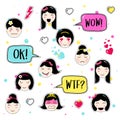 Set of cute patch badges kawaii anime style Royalty Free Stock Photo