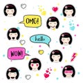 Set of cute patch badges kawaii anime style Royalty Free Stock Photo