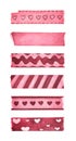 Set of cute patterned washi tape strips. Watercolor illustration of a decorative tape Royalty Free Stock Photo