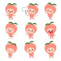 Set of cute peach cartoon characters with various activities and emotions