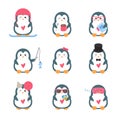 Set of cute penguin cartoon vector illustration Royalty Free Stock Photo