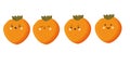 Set of cute persimmon kawaii fruits, isolated on white background. Vector flat illustration