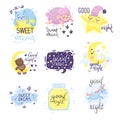 Set of cute pictures with the inscription Good night. Vector illustration on a white background. Royalty Free Stock Photo